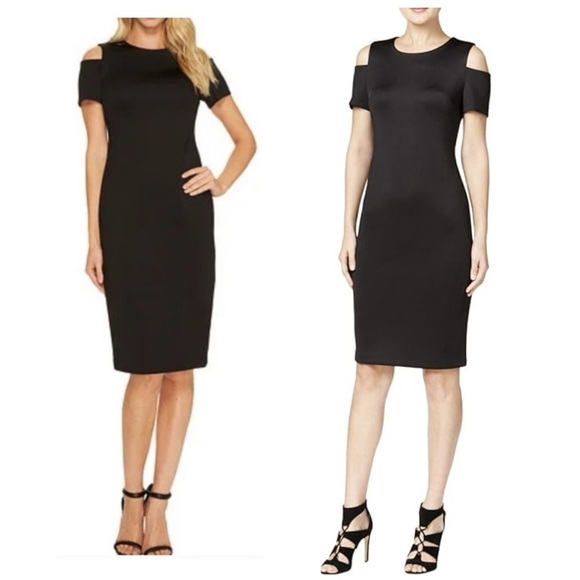 Calvin Klein Cold Shoulder Sheath Slim Jewel Neck Below the Knee Dress Size 2 - Picture 1 of 8